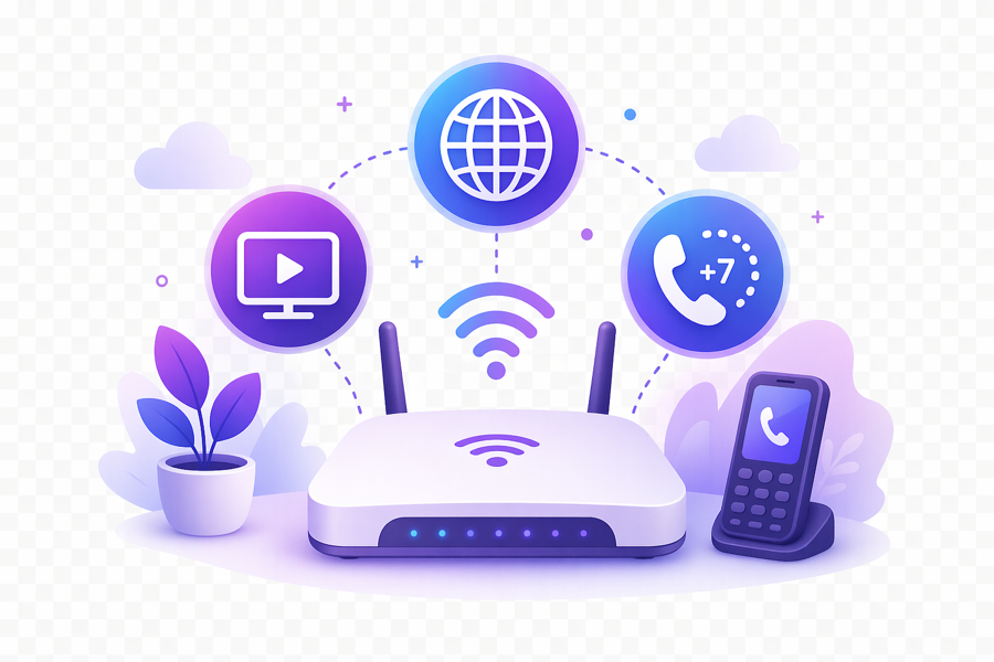 Иллюстрация цифровых сервисов: интернет, ТВ и телефония